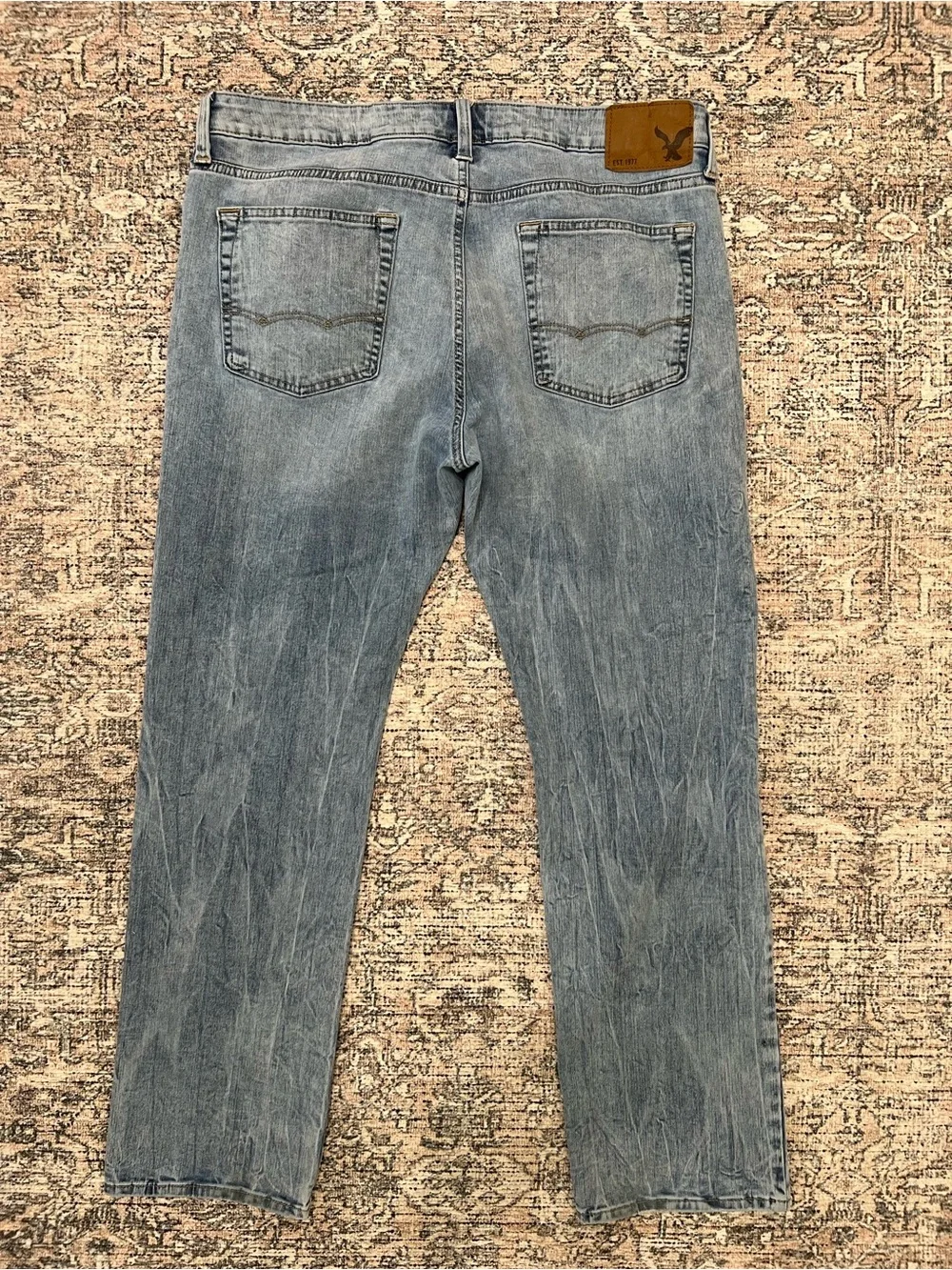 American Eagle Mens 36x32 Original Straight Jeans Light Wash Easyflex Denim